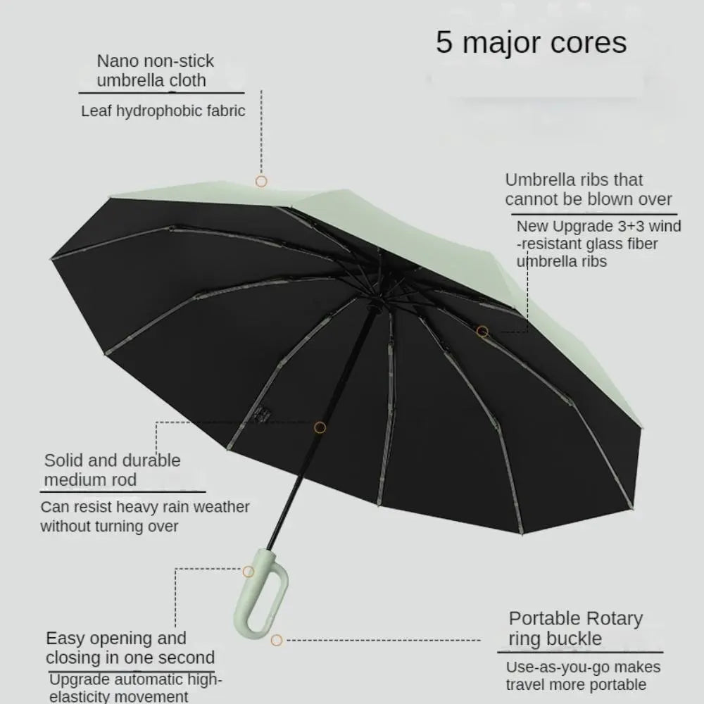 Compact Green Auto Open Umbrella – Windproof, Rainproof & UV Protection | Portable Folding Travel Umbrella for Everyday Use