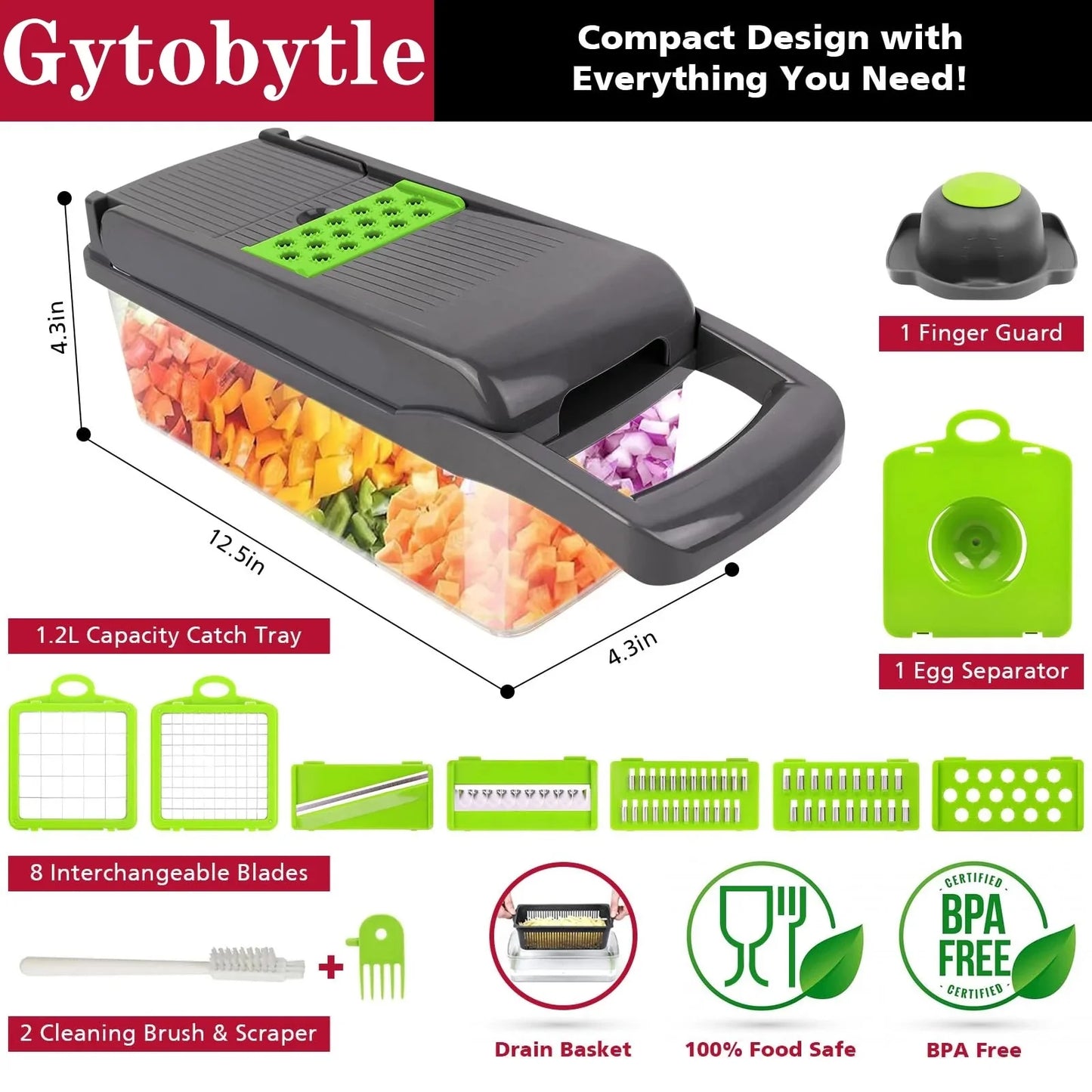 16-in-1 Multi-Functional Vegetable Dicer, Slicer, Shredder, and Chopper with Stainless Steel Blades