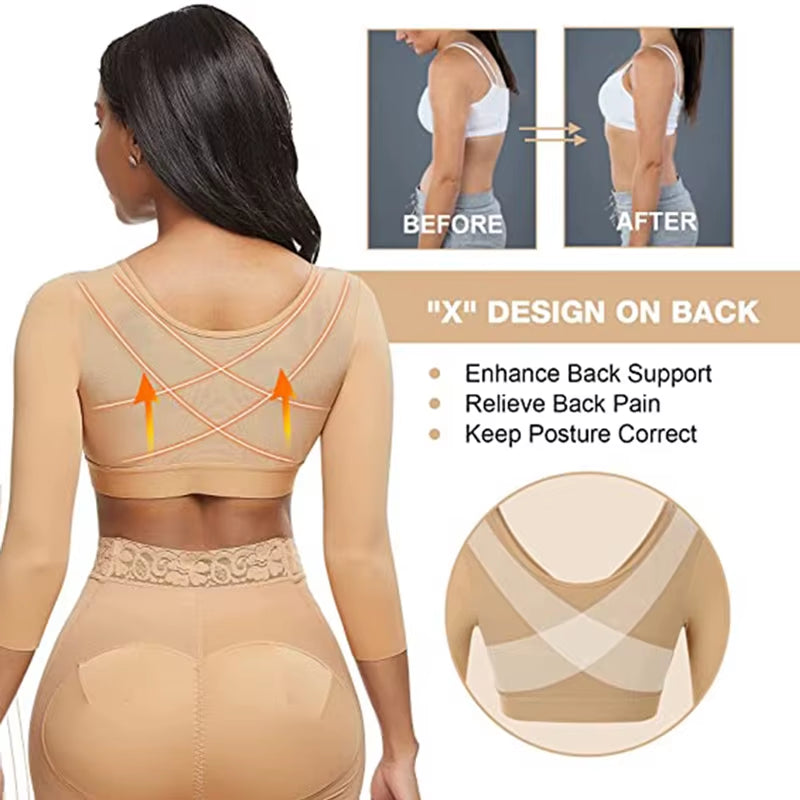 Arm Shaper Compression Top for Women – Compression Half Sleeve Shapewear with Posture Support