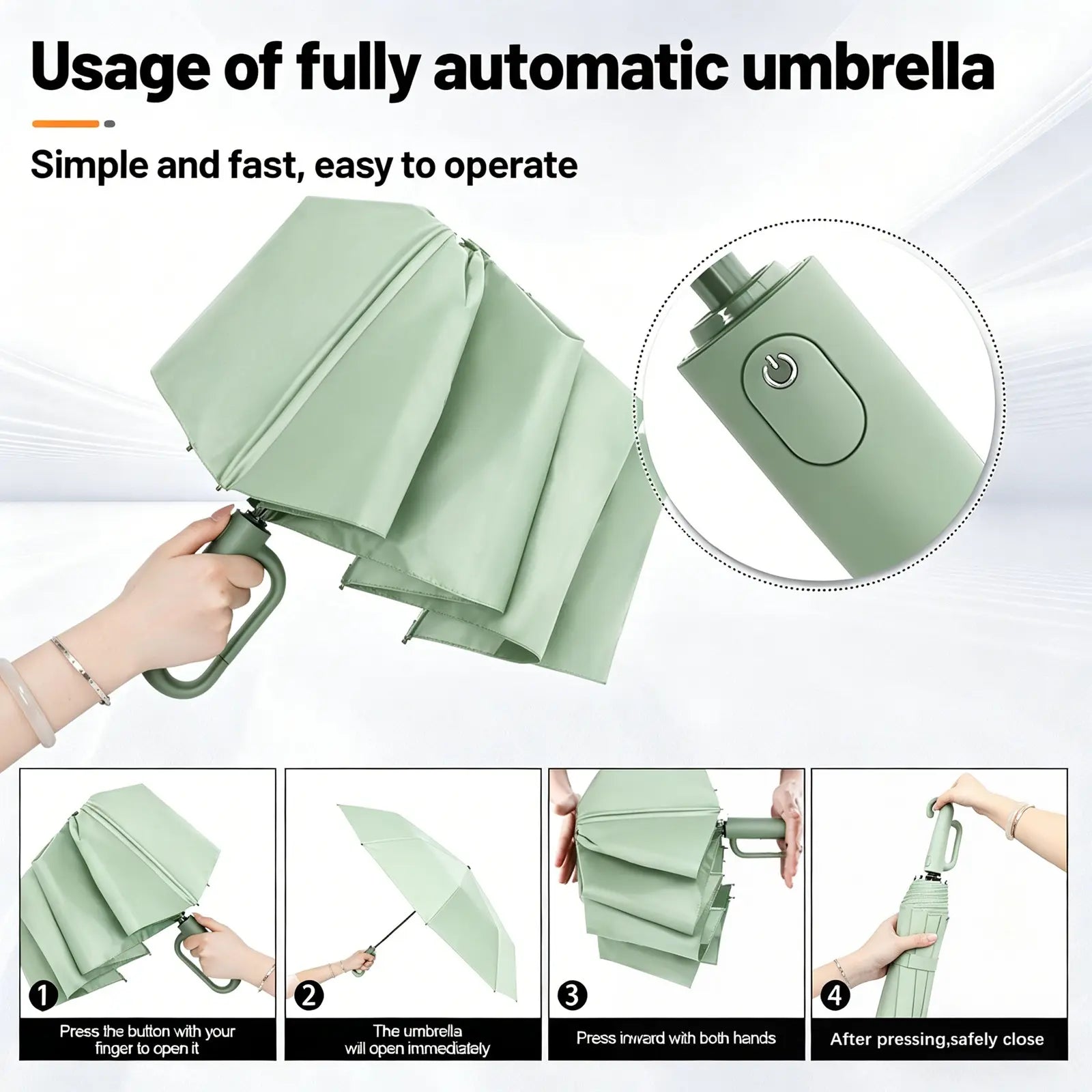Compact Green Auto Open Umbrella – Windproof, Rainproof & UV Protection | Portable Folding Travel Umbrella for Everyday Use
