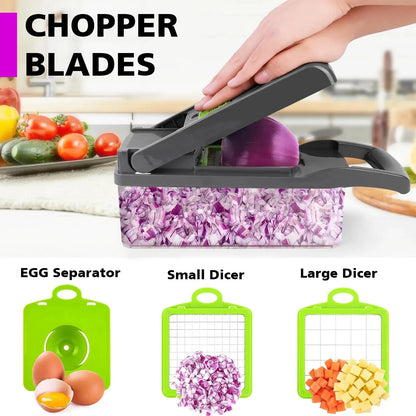 16-in-1 Multi-Functional Vegetable Dicer, Slicer, Shredder, and Chopper with Stainless Steel Blades