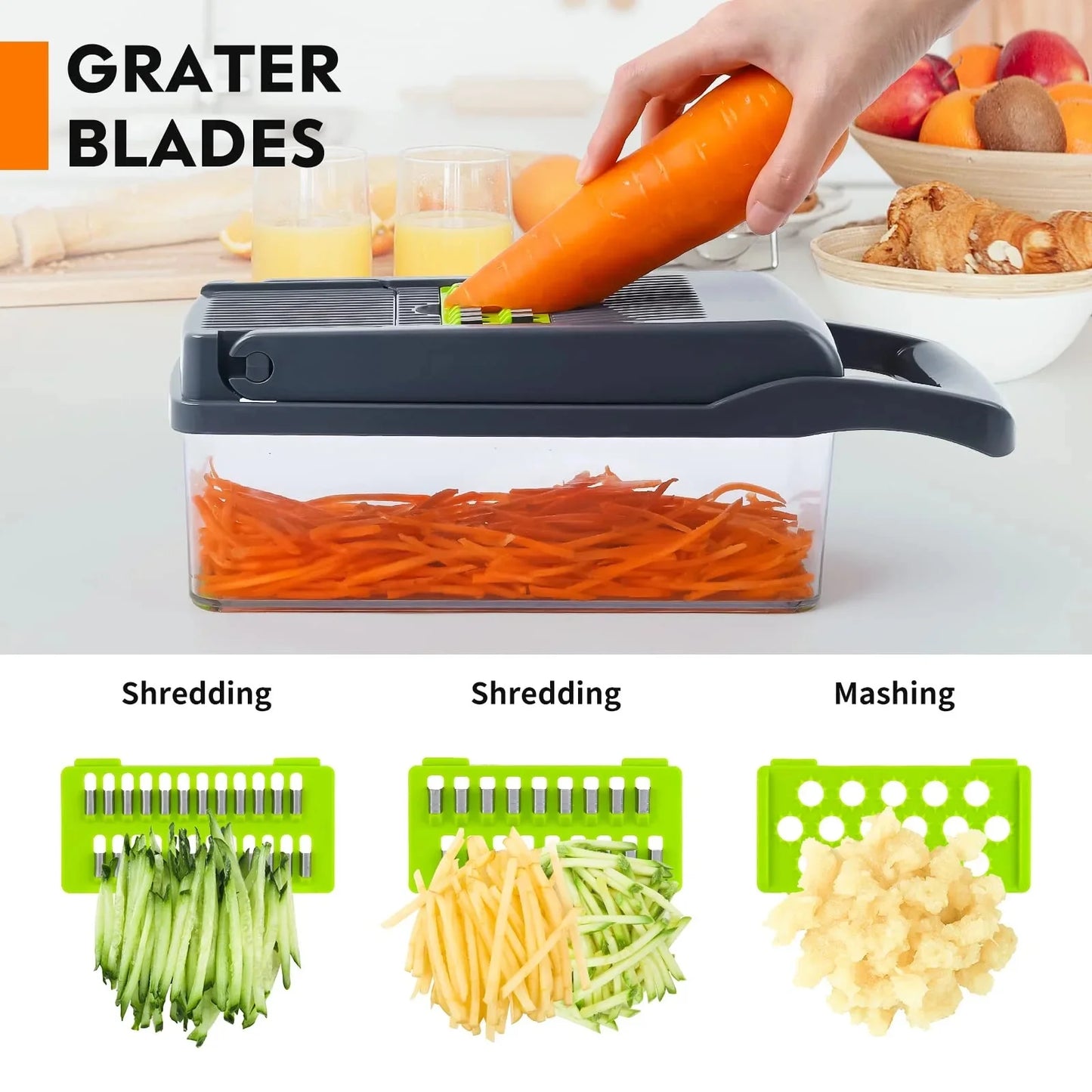 16-in-1 Multi-Functional Vegetable Dicer, Slicer, Shredder, and Chopper with Stainless Steel Blades