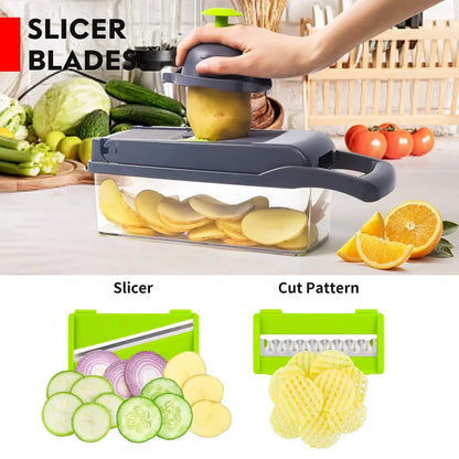 16-in-1 Multi-Functional Vegetable Dicer, Slicer, Shredder, and Chopper with Stainless Steel Blades
