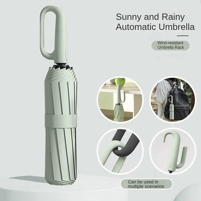 Compact Green Auto Open Umbrella – Windproof, Rainproof & UV Protection | Portable Folding Travel Umbrella for Everyday Use