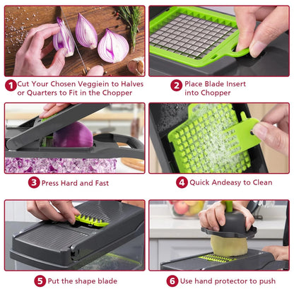 16-in-1 Multi-Functional Vegetable Dicer, Slicer, Shredder, and Chopper with Stainless Steel Blades
